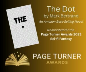 page turner award logo with image of the dot and a gold colored background