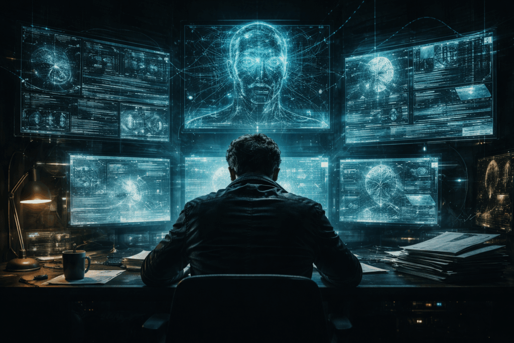 three hundered years of patience image of artificial intelligence studying human consciousness in a psychological AI thriller