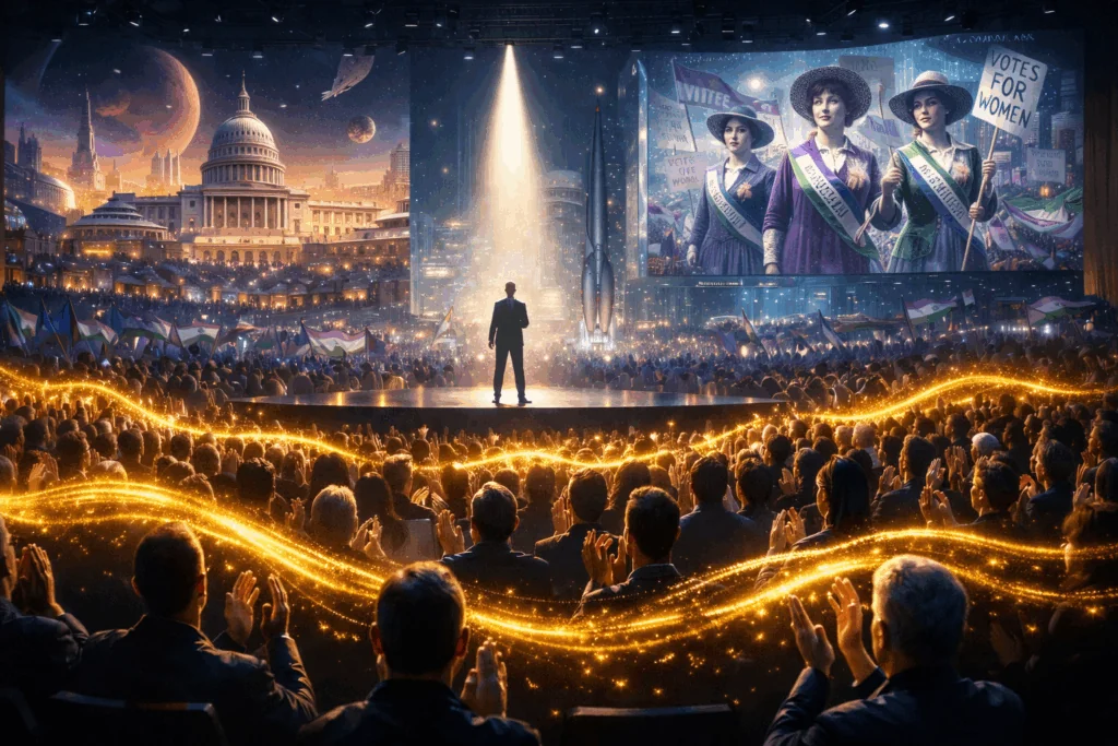 the real battlefield was applause image of lang on stage with audience watching