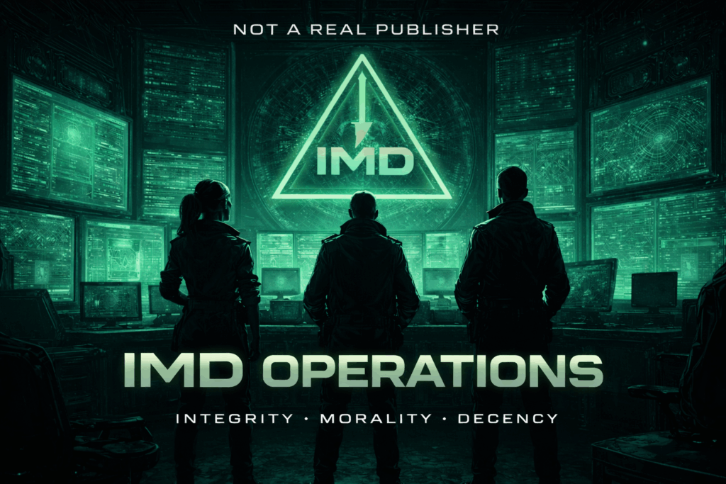IMD Operation logo three operatives watching the protocol running on the system