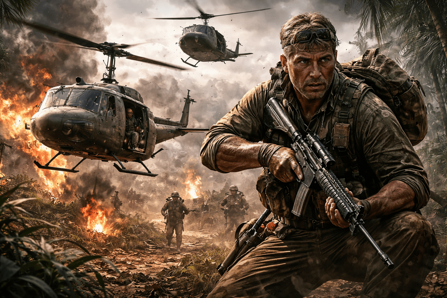 authors like robert mason hero image of Huey pilot in the jungle chaos