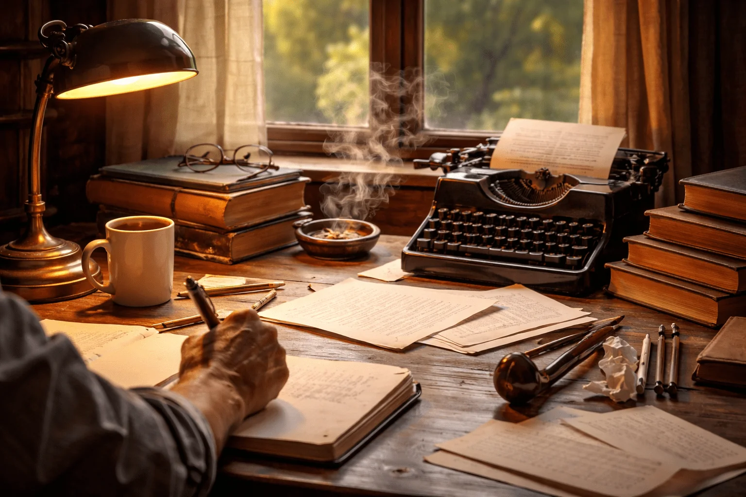 authors like tobias wolff hero image of Writing by the window at dusk