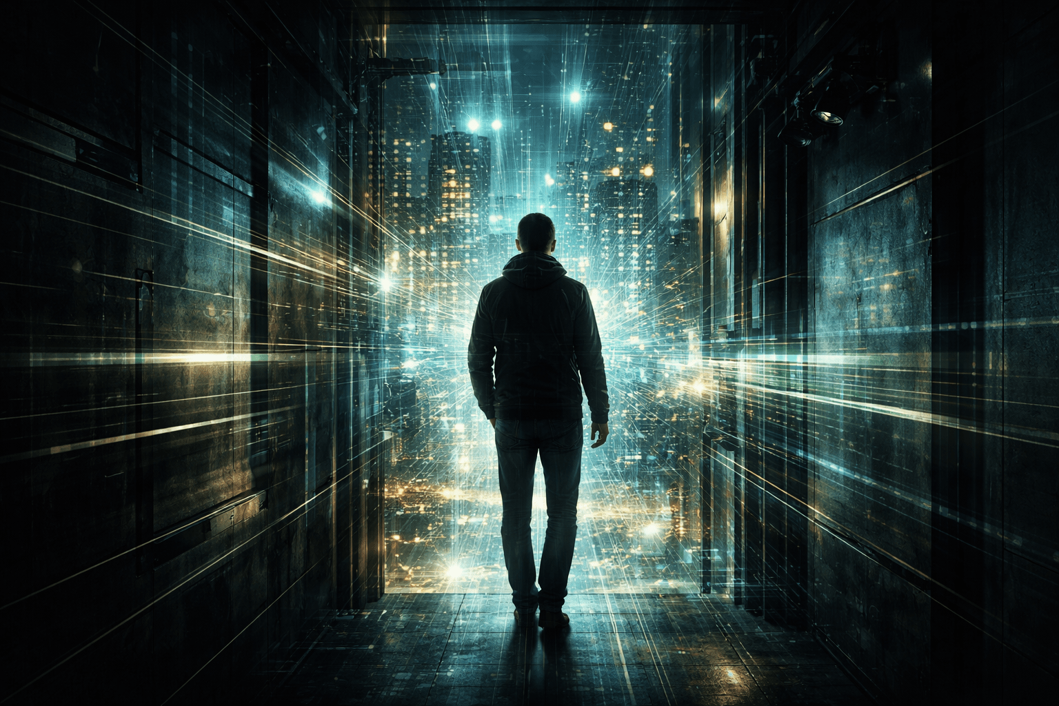 books like neuromance image of a man walking through the world he controls