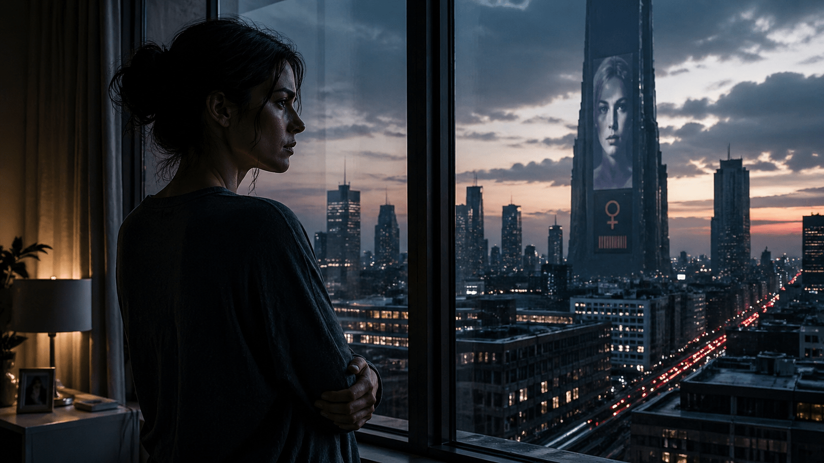 books like red clocks image of a woman looking out of a window across the city scape of toronto