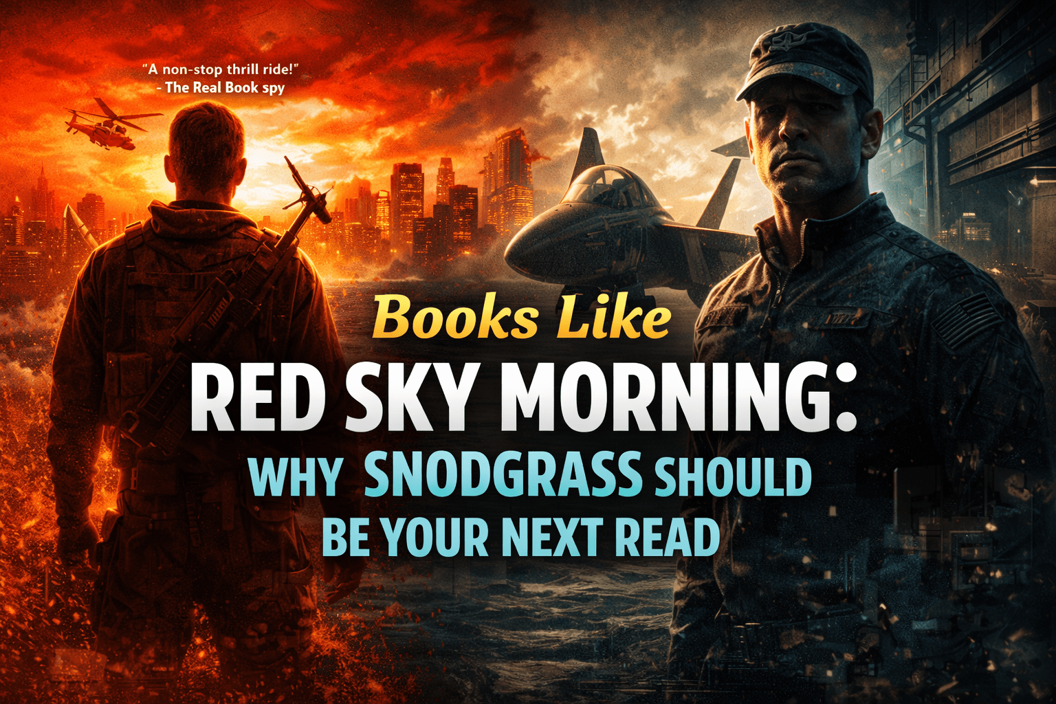 books like Red Sky Mourning image of military jet, helicopter, and soldiers