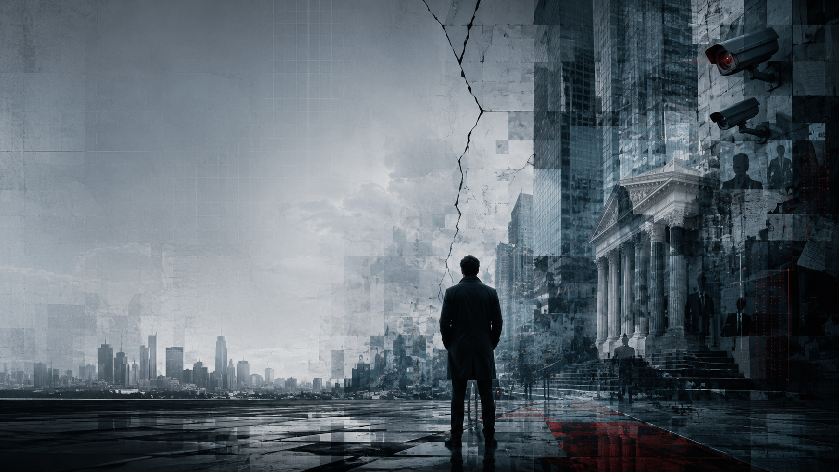 captured reality psychological thriller A solitary figure in a fractured city