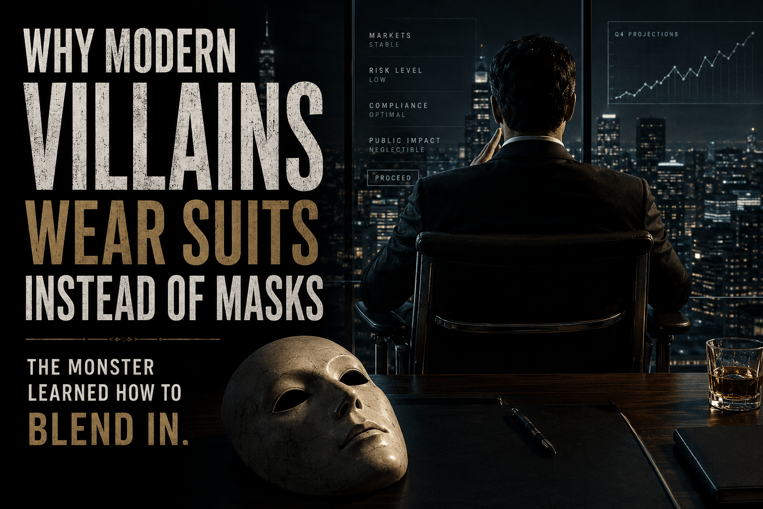 Modern villains wear suits image of the new thriller standing at the window